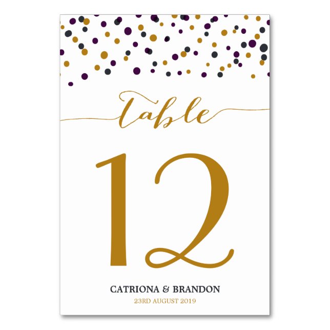 Numéro De Table Dots Confetti Purple & Or Modernes (Par défaut)