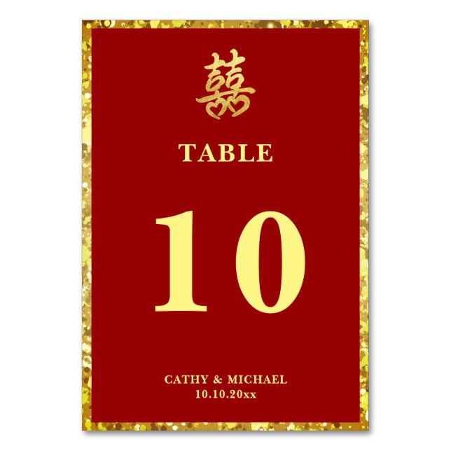 Numéro De Table double bonheur cœur de mariage chinois formel roug (Par défaut)