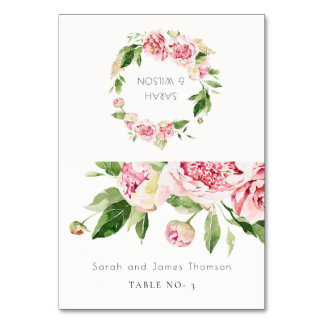 Numéro De Table Douce Florale de Pivoine de Mariage Invitée