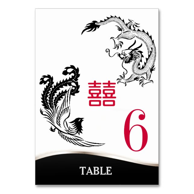 Numéro De Table Dragon-Pheonix Double Mariage Bonheur Menu+Table (Par défaut)