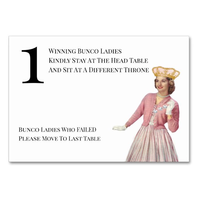 Numéro De Table Drôle Queen Table One Bunco (Devant)