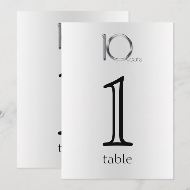 Numéro de table du 10e anniversaire de Elegant Tin (Devant / Derrière)