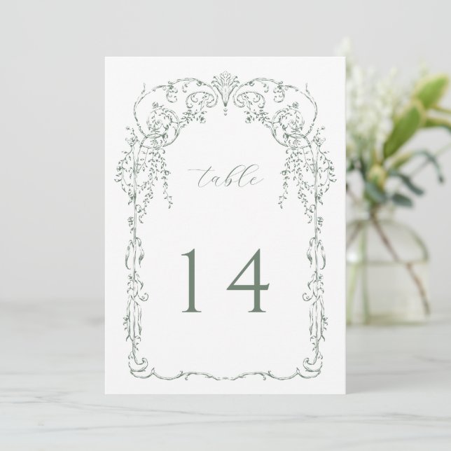 Numéro de table du cadre victorien vert Sage (Debout devant)