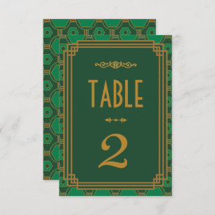 Numéro de table du Mariage Art déco vert