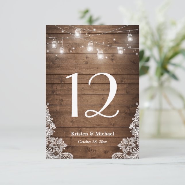 Numéro de table du Mariage de dentelle Rustique (Debout devant)