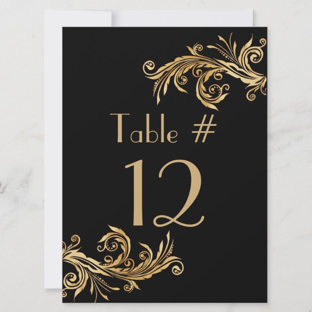 Numéro de table du Mariage de ton noir et or chic (Devant)