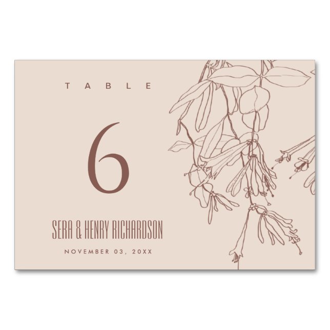 NUMÉRO DE TABLE DUSKY RUST BLUSH LINE DESSINER MARIAGE FLORAL (Devant)