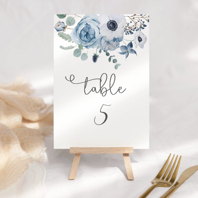 Numéro De Table Dusty bleu eucalyptus floral élégant (Créateur téléchargé)