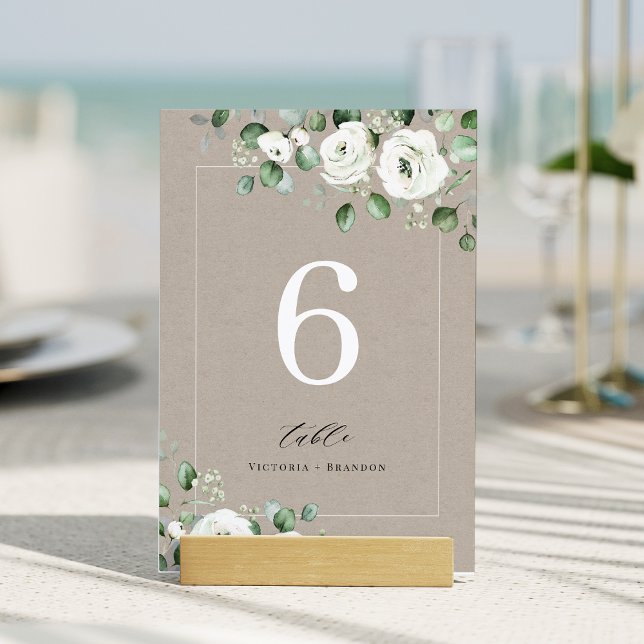 Numéro De Table Dusty bleu eucalyptus mariage fleurie (Dusty blue eucalyptus greenery floral wedding table number)