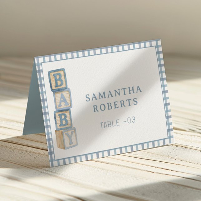 Numéro De Table Dusty Blue Baby Blocks Editable Tent Cards  (Baby Shower Table Number)