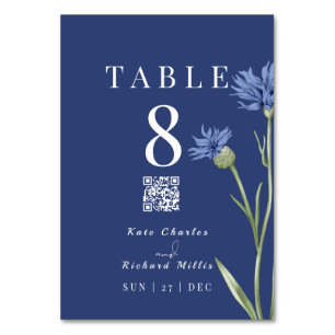 Numéro De Table Dusty Blue Bold Photo Code QR élégant