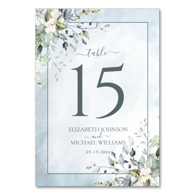 Numéro De Table Dusty Blue Botanical Greenery Mariage d'aquarelle (Par défaut)