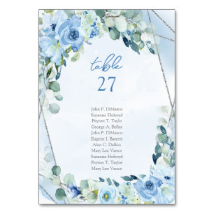 Numéro De Table Dusty Blue Floral Silver Numéro de tableau géométr