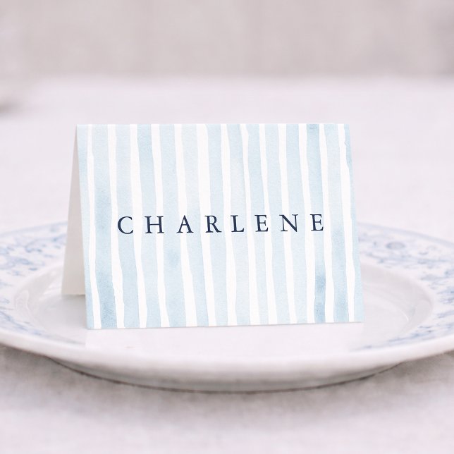Numéro De Table Dusty Blue French Stripe Place Card (Créateur téléchargé)