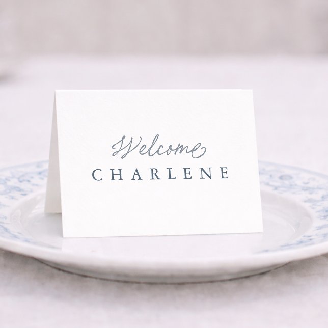 Numéro De Table Dusty Blue French Wedding Place Card (Créateur téléchargé)