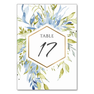 Numéro De Table Dusty Blue Green Watercolor Greenery Gold Frame