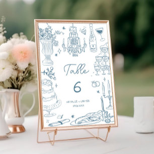 Numéro De Table Dusty Blue main tiré Mariage lunaire