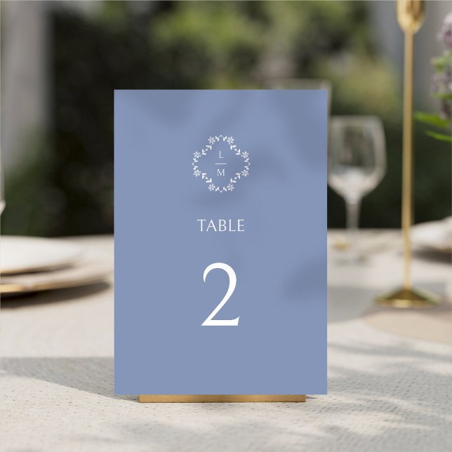 Numéro De Table Dusty Blue Moderne Floral Mariage (Créateur téléchargé)