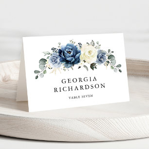 Numéro De Table Dusty Blue Navy Champagne Ivory Floral Place Card