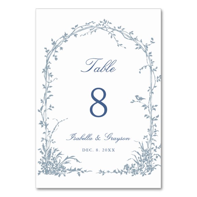 Numéro De Table Dusty Blue Romantic Botanical Arch Garden Wedding (Dos)