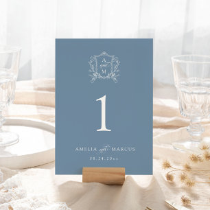 Numéro De Table Dusty Blue Vintage Crest Mariage