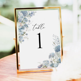 Numéro De Table Dusty Blue Watercolor Floral Table Number