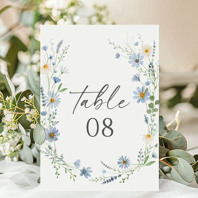 Numéro De Table Dusty Blue Wildflower Floral Wedding (Créateur téléchargé)