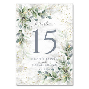 Numéro De Table Dusty Botanical Greenery Gold Marble Mariage