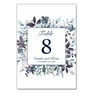 Numéro De Table Dusty Navy Blue Watercolor Floral Mariage