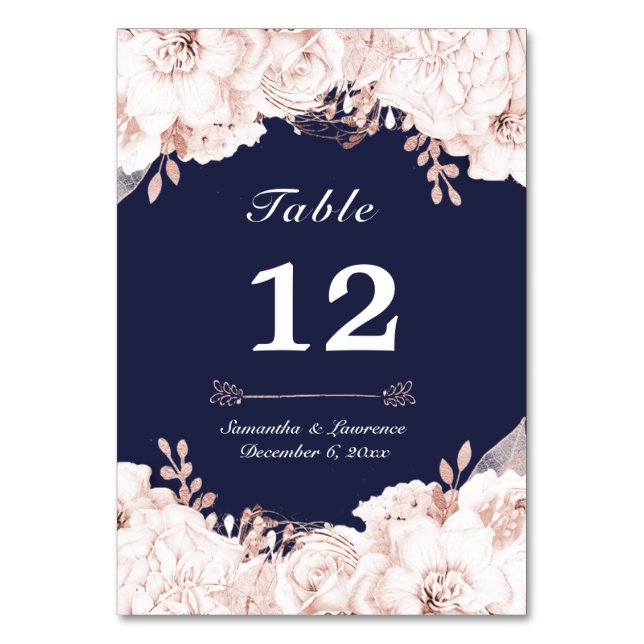 Numéro De Table Dusty Rose blanc Floral Navy Mariage bleu (Par défaut)