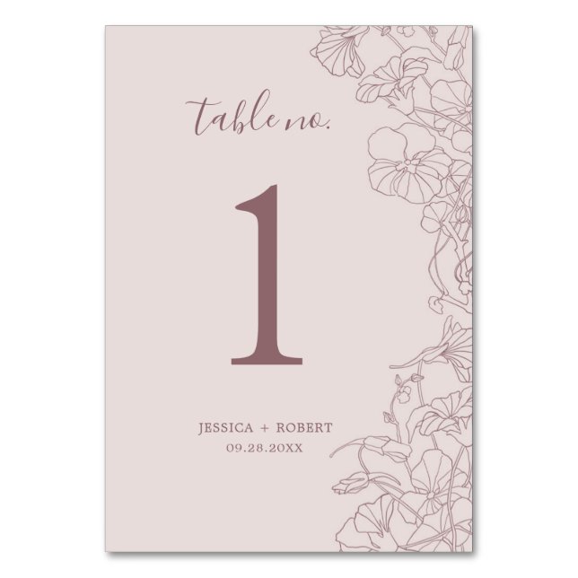 Numéro De Table Dusty Rose Mauve Floral Mariage (Par défaut)