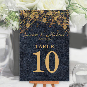 Numéro De Table Éclairages de mariage à cordes bleu marine et or d