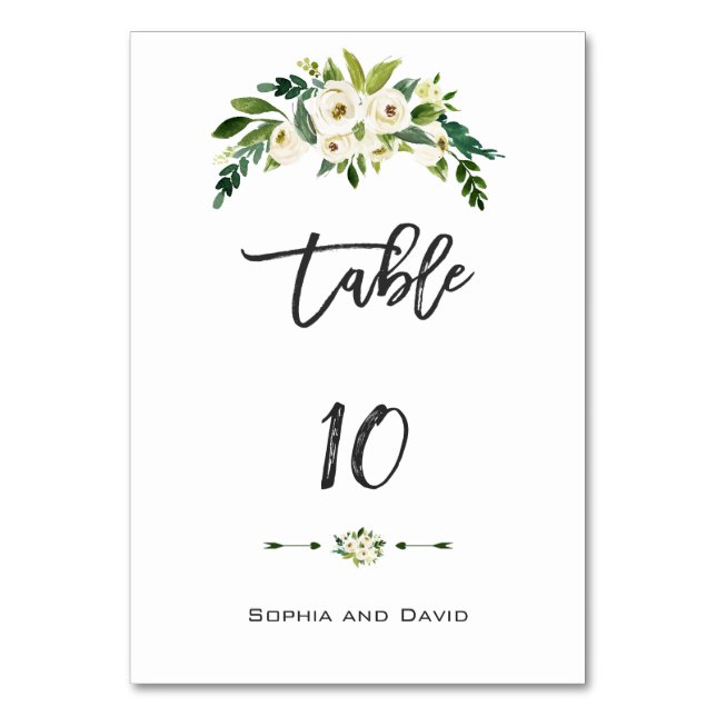 Numéro De Table Écriture manuscrite florale en floraison blanche N (Dos)