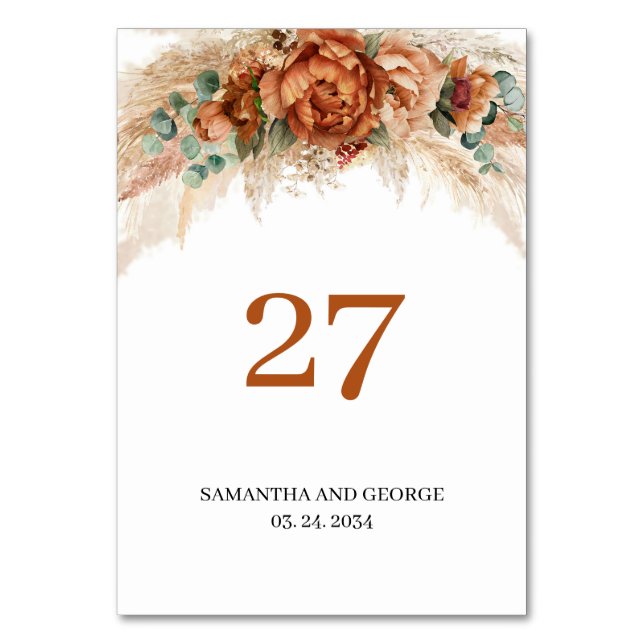 Numéro De Table Eeucalyptus bordeaux en terre cuite et pampas (Par défaut)