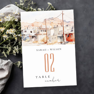 Numéro De Table El Paso Texas City Scape Watercolor Mariage