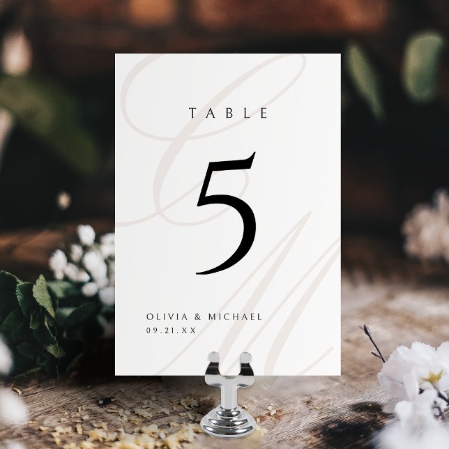 Numéro De Table Élégance classique Calligraphie Monogramme Mariage (Classic Elegance Calligraphy Monogram Wedding Table Number)