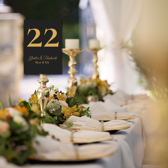 Numéro De Table Élégance intemporelle Charcoal Black Gold Mariage (Créateur téléchargé)