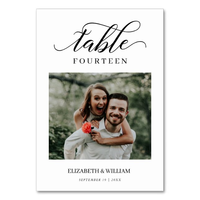 Numéro De Table Elegance Script Modern Photo Mariage Numéro de tab (Par défaut)