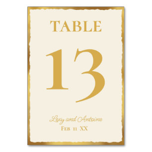 Numéro De Table Elégance simple Personnalisée Ecru Gold Edge