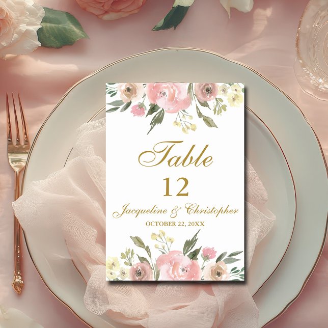 Numéro de table élégant à motif floral rose blush  (Créateur téléchargé)