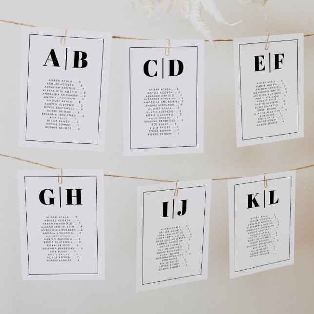 Numéro De Table Elegant Alphabetical Seating Chart Cards (Créateur téléchargé)