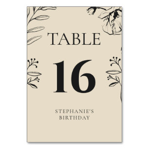 Numéro De Table Élégant Anniversaire Champagne et Fleurs Noires