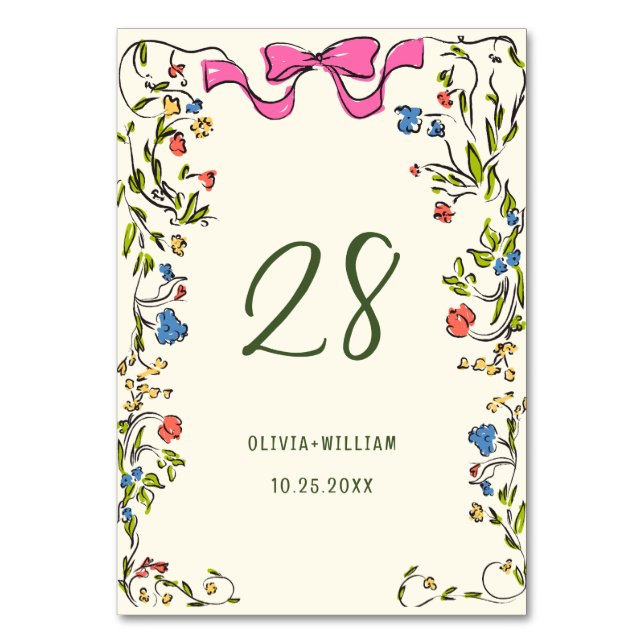 Numéro De Table Elégant Aquarelle Fleurs sauvages Mariage (Par défaut)