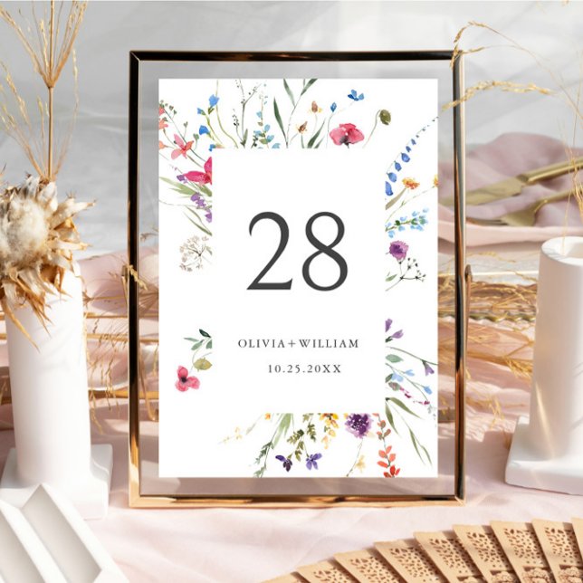 Numéro De Table Elégant Aquarelle Fleurs sauvages Mariage (Créateur téléchargé)