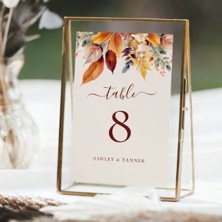 Numéro De Table Élégant automne Feuilles Mariage automne