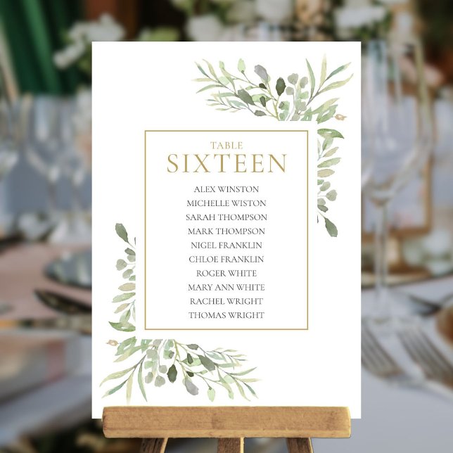 Numéro de table élégant avec verdure 16 Plan de ta (Elegant Greenery Table Number 16 Seating Chart)
