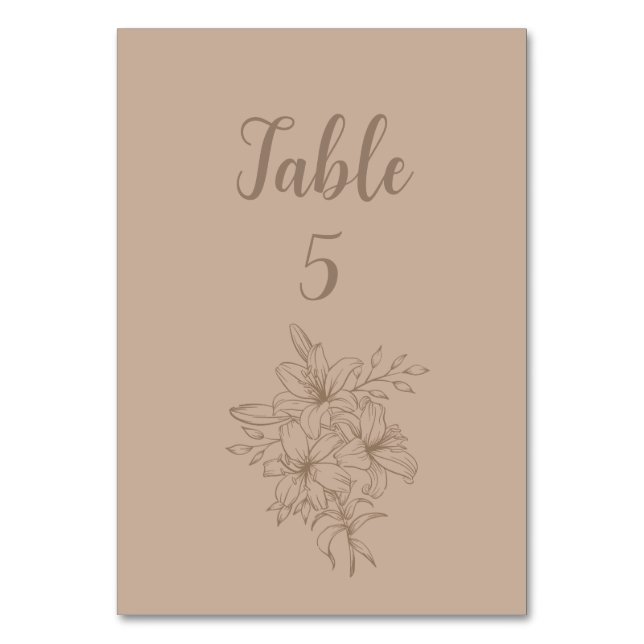 Numéro De Table Elegant Beige Floral Wedding (Par défaut)