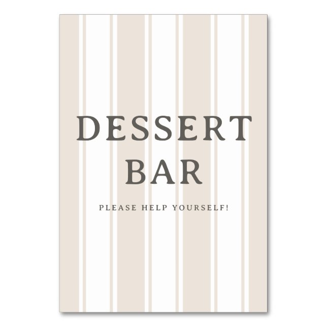 Numéro De Table Elegant Beige Striped Dessert Bar Sign (Par défaut)
