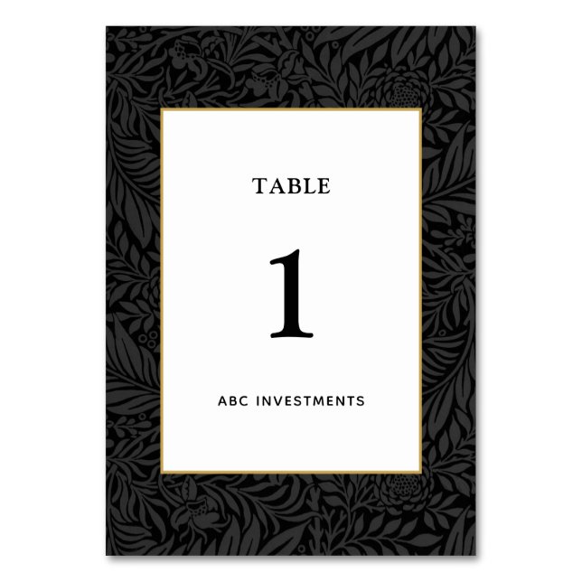 Numéro De Table Élégant Black Gold Blanc Botanique (Par défaut)