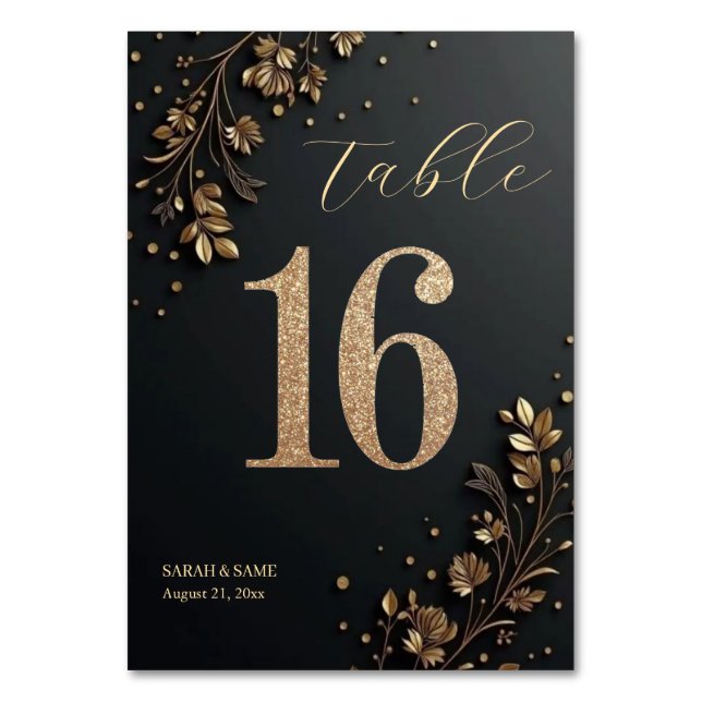 Numéro De Table Elegant Black Gold Floral Wedding Table Card (Par défaut)